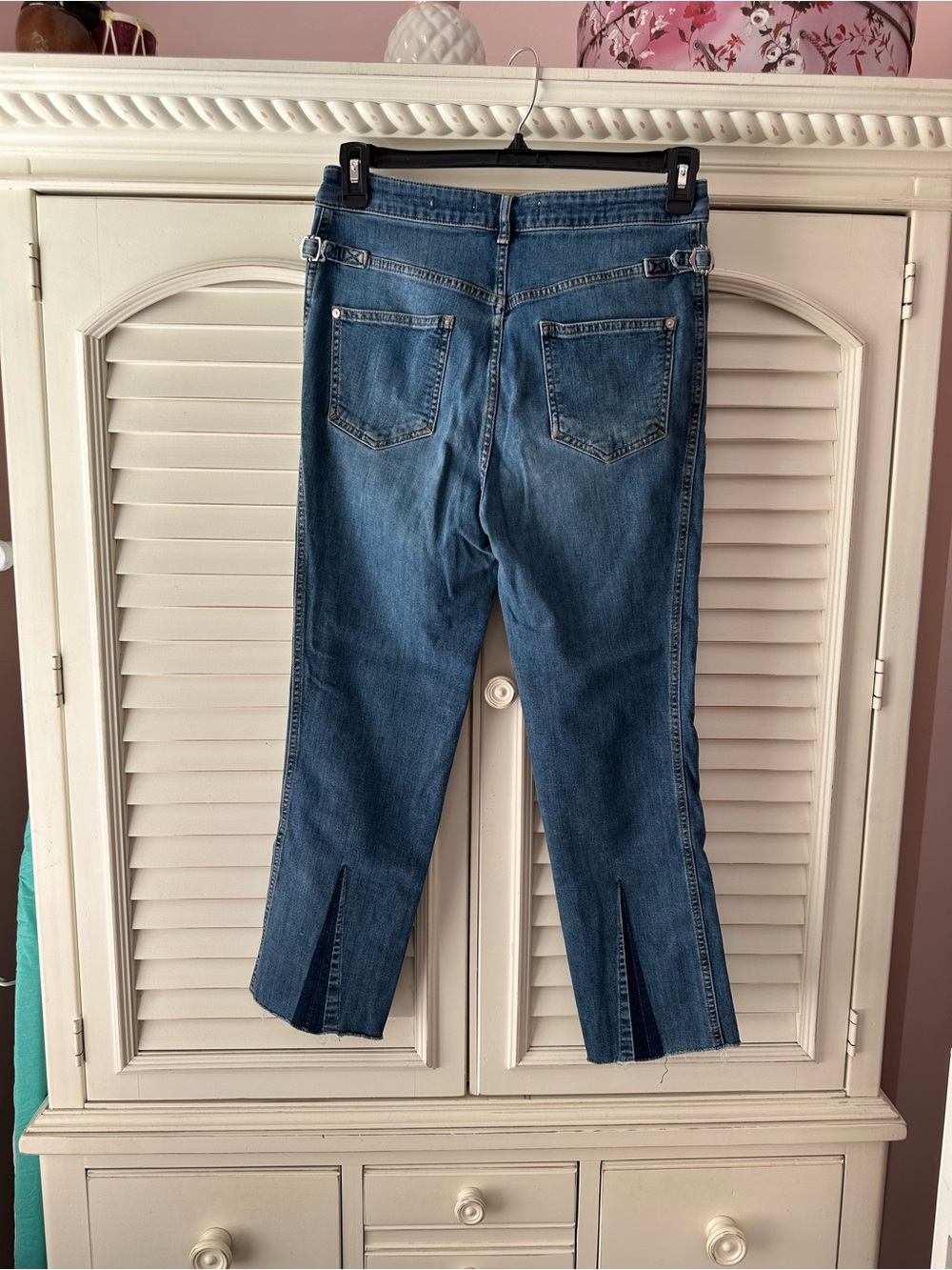 Pilcro and the Letterpress Blue Cropped Slim Jeans with Back Slits